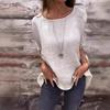 Spring Summer Round Neck Long Sleeved Loose T-shirt Top for Women Shirt