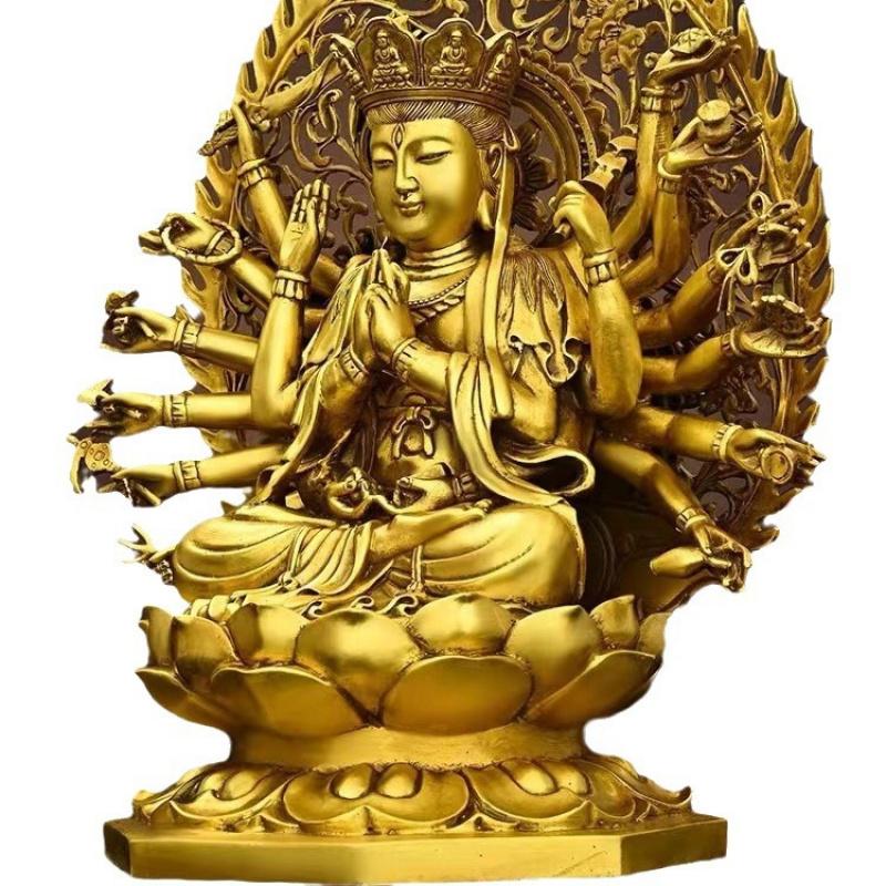 Bodhisattwa Guanyin Tysiącręka Osiemnaście Ramion Quan Tie Matka Brązowy Posąg Dekoracja Domu Prezent Dekoracja Salonu