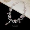Korean Style Rhinestone Flower & Pearl Necklace: Elegant, Fashionable Clavicle Chain for Women 