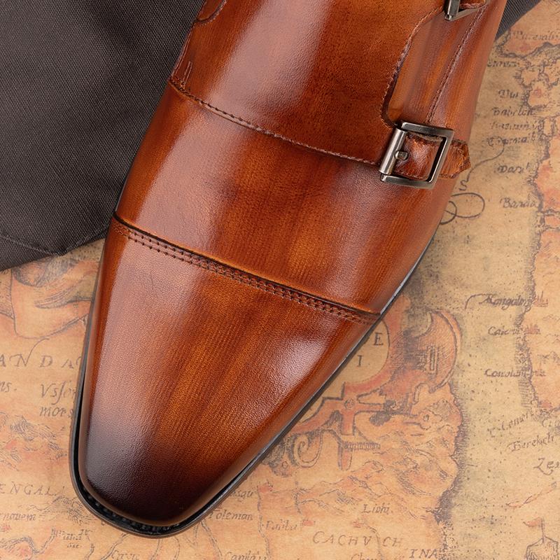 Fashion Men's Leather Shoes Wedding Office Dress Oxford Pointed Toe Shoe Fashion Classic Handmade Leather Monk Buckle Strap Loafers Shoe