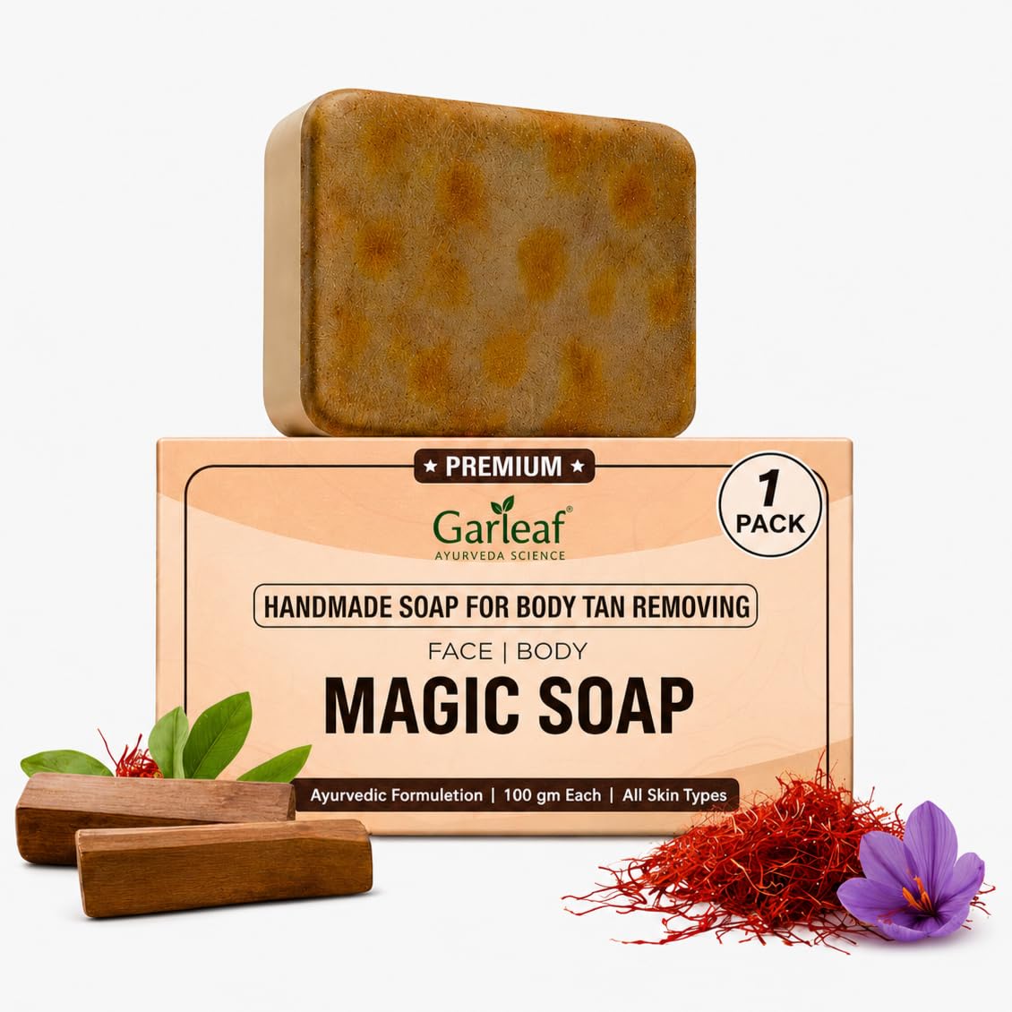 Magic Soap Tan Removal Sandalwood & Saffron Soaps For Bath, Paraben Free, Chandan & Kesar Bath Soaps, Handmade Soaps For Glowing, Skin Brightening