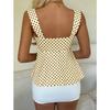 American Retro Polka Dot Camisole Women Drawstring Waist Peplum Low Neck Top