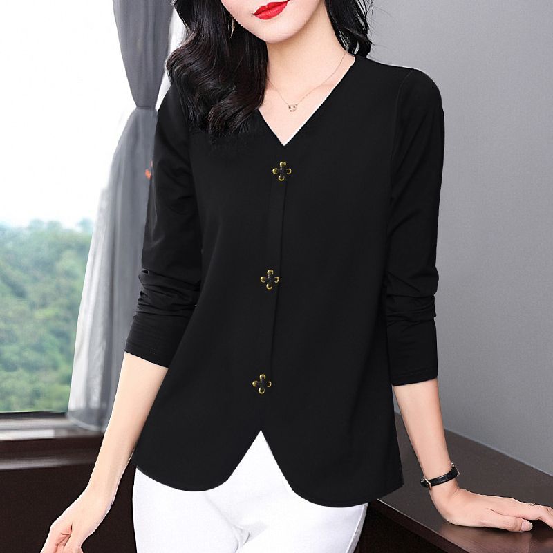 

Футболка с длинным рукавом женская весна осень новинка плюс размер Fat Mm стильный топ с V-образным вырезом свободный внутренний слой нижняя рубашка XXXXXL