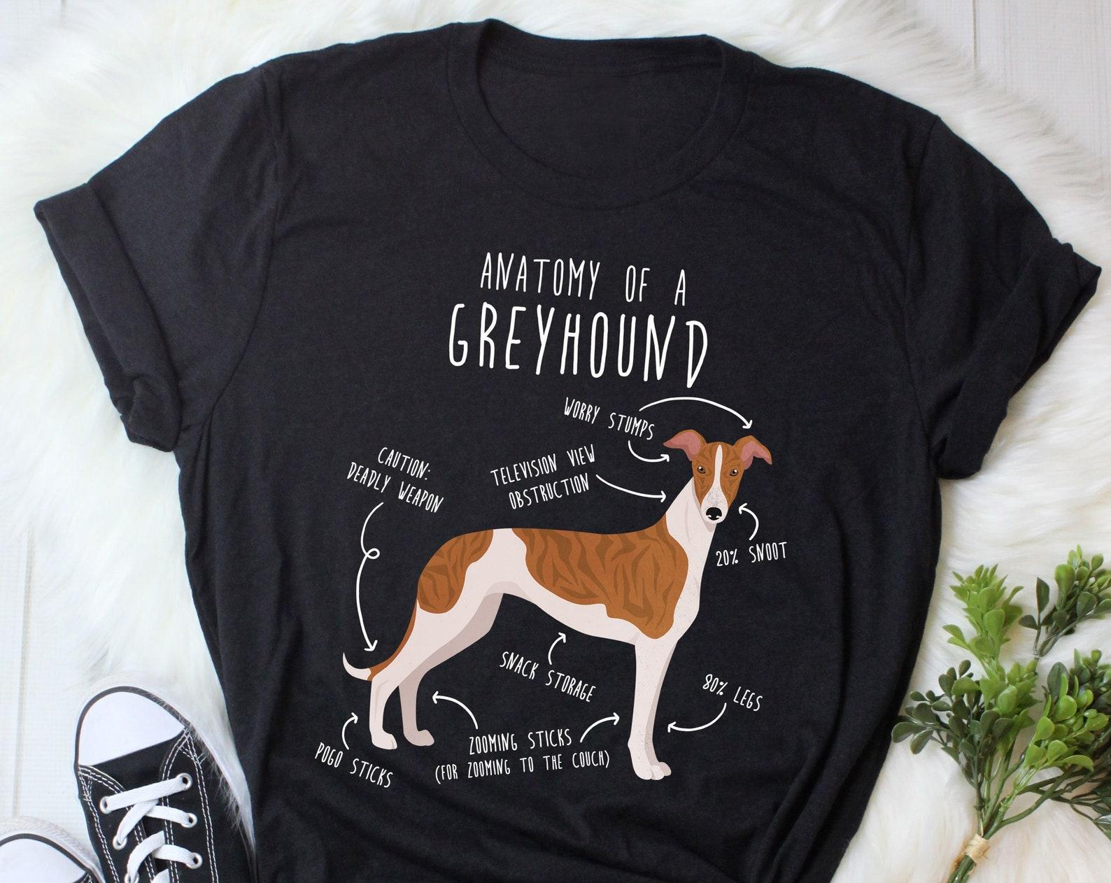 Greyhound Shirt, , , Funny White and Brindle Greyhound Lover Gift, Cute Dog T-shirt, Pet Tee, Dog Mom, Dog Dad, Animal Anatomy, 100