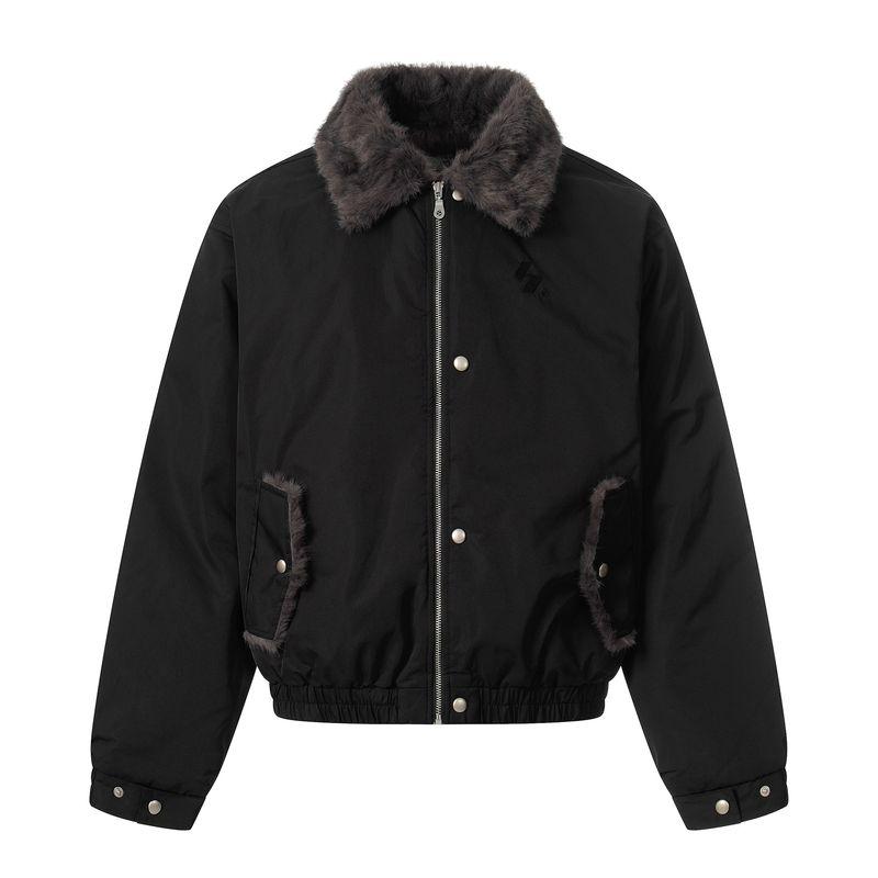 Kisko American-Style Winter Bomber Jacket with Fur Collar, Warm Cotton Coat for Men and Women, High-End Loose Short Cotton Jacket, Trendy