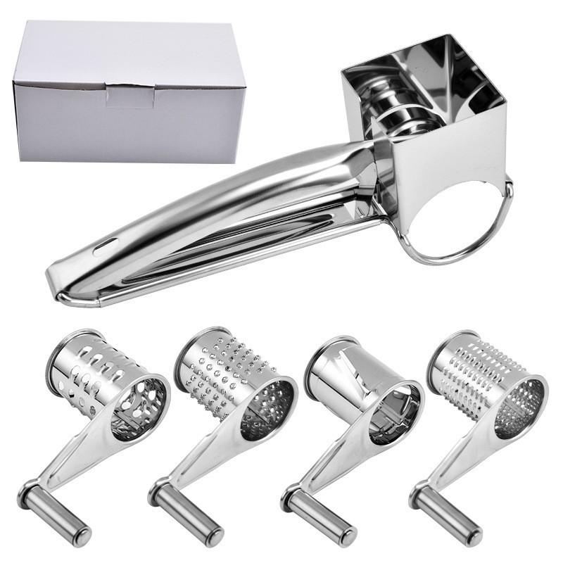 Edelstahl-Käseschneider, Schredder, Trommel, Handkurbel, Rotationsreibe, Set, Käseschneider, Reibe, Butterschneider, Küchenhelfer