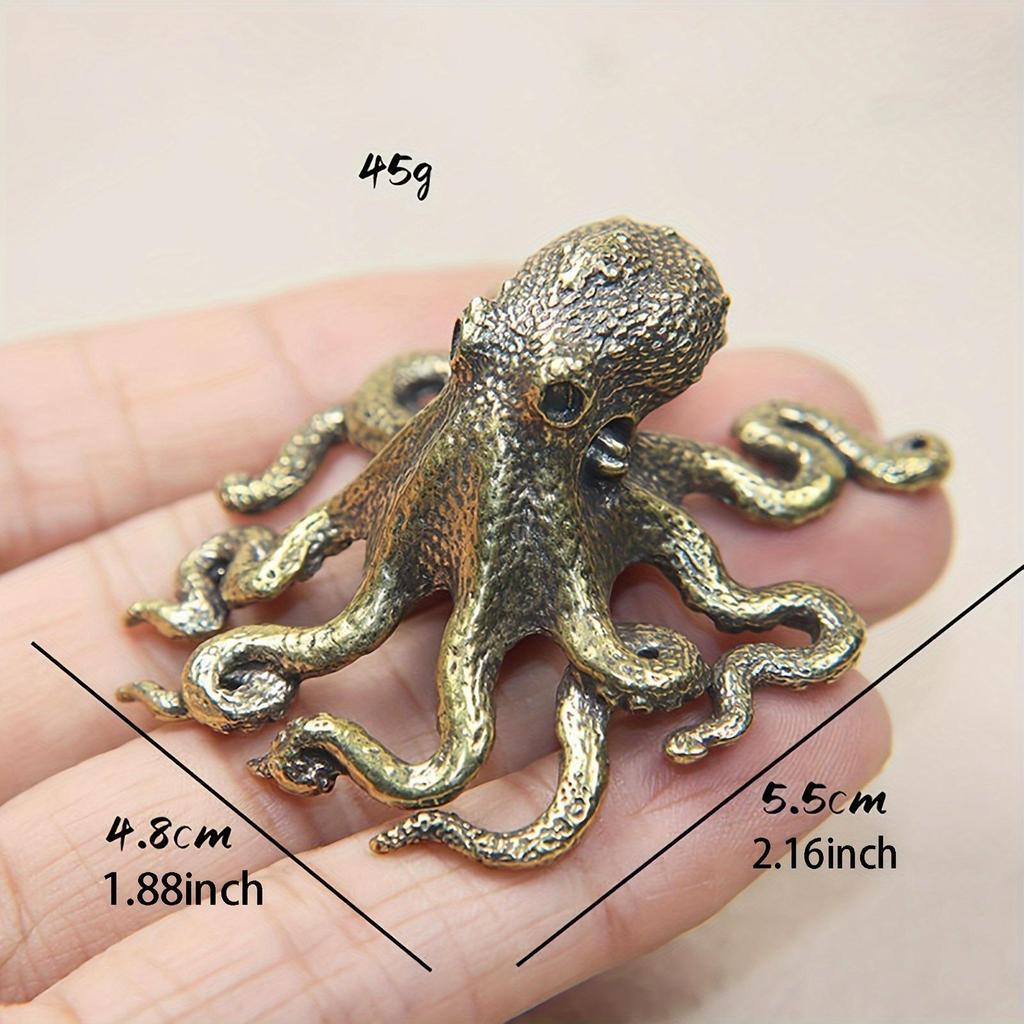 Bronze Octopus Tea Pet Ornament - Solid Handheld Desktop Decor & Gift