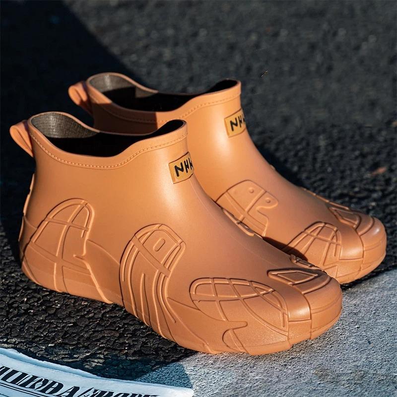 

Men s Fashion Anti Slip And Wear Resistant Short Tube Rain Shoes Rubber Shoes 44 жёлтый