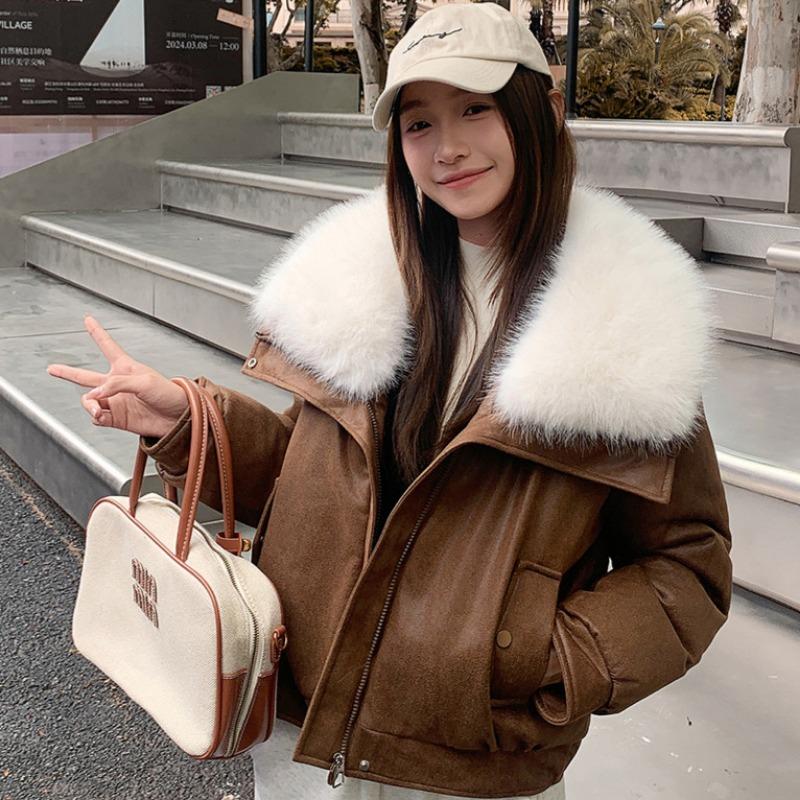 New cotton-padded women's short fluffy lapel cotton-padded women's clothing winter new simple cotton-padded jacket trendy coat