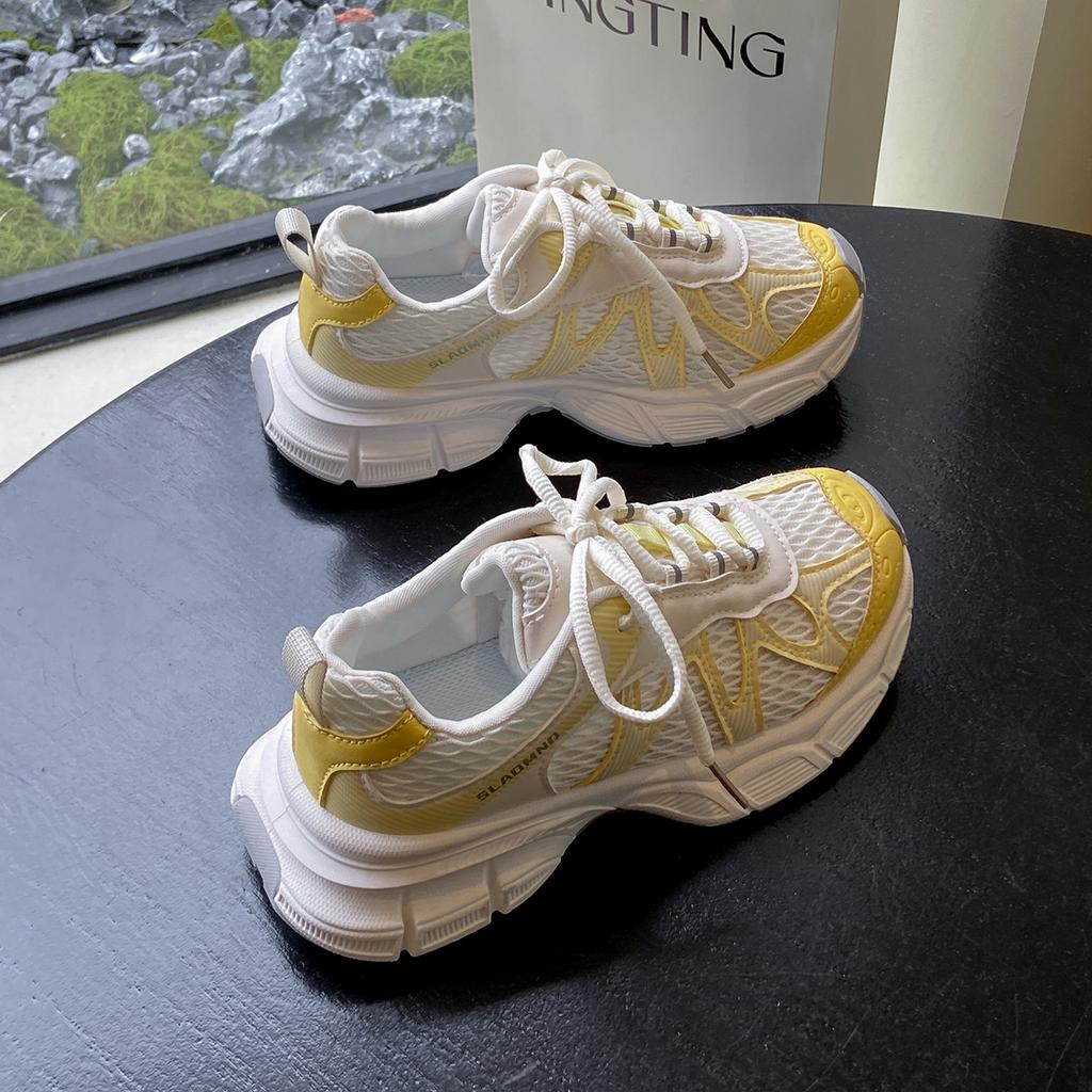 Platform Dad Shoes Women's 2025 Summer New Women's Shoes Mesh Breathable Casual Sports Shoes Soft Leather Versatile Forrest Gump Shoes