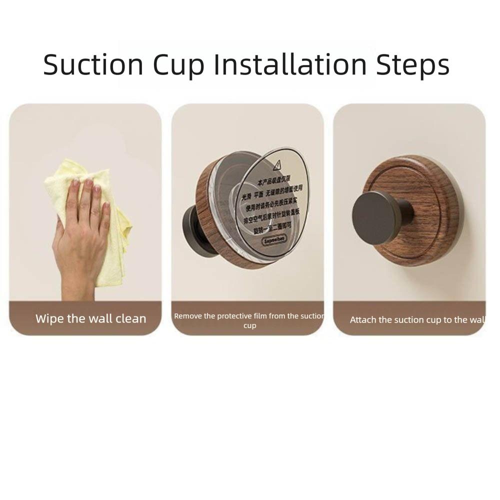 2pcs Wall Mount Suction Cup  Wood Hook No Drilling Door  Hook  Bathroom Accessories Storage