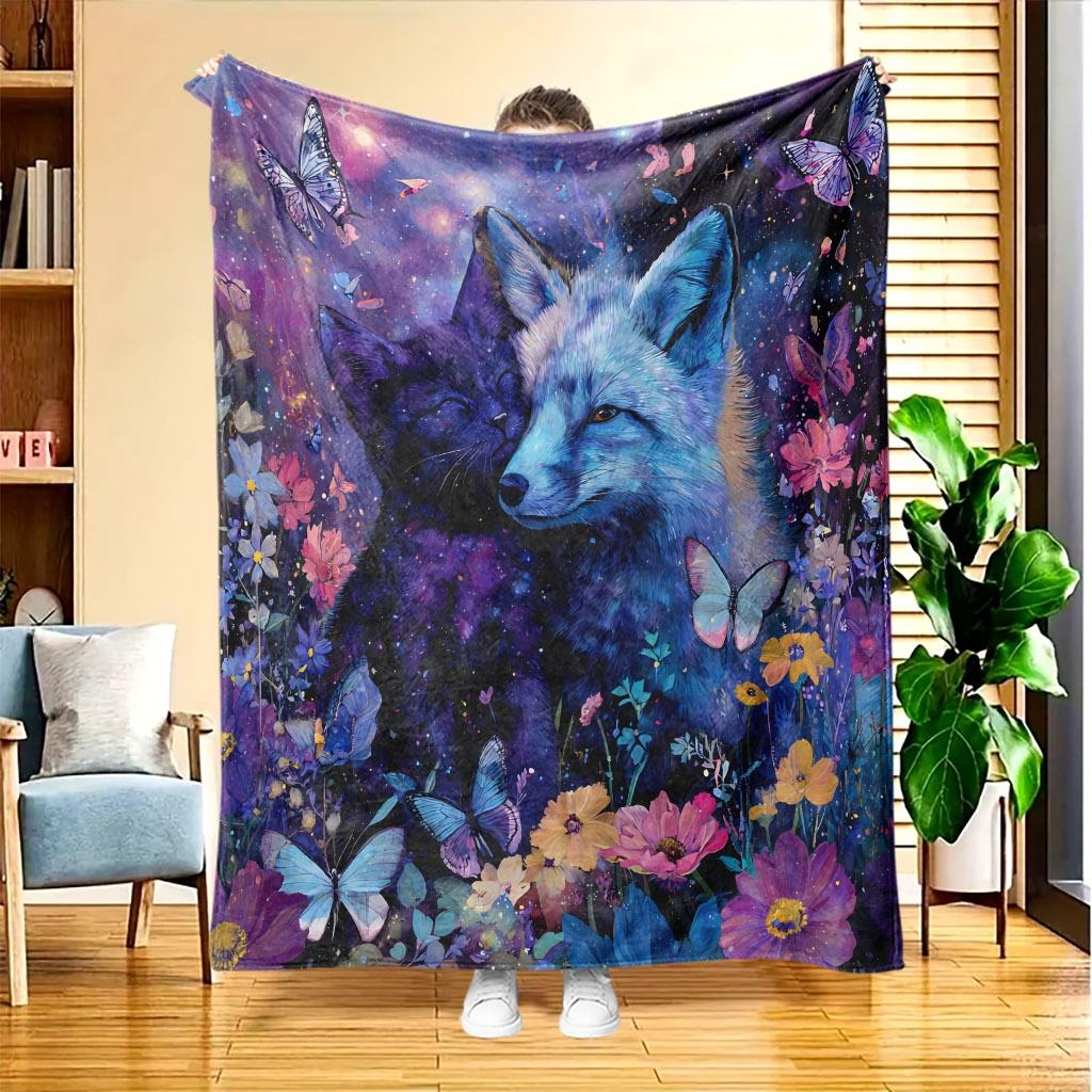 1 Stück Tier-Flanell-Decke in einem verträumten Blumenfeld, Hochauflösender Digitaldruck, Ganzjahresnutzung, Sofadecke, Hautfreundlich und Weich 100% Polyester