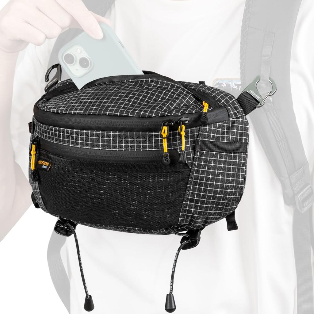 Lightweight Waist Bag, Hiking Pouch, Sacoche, Waterproof, Large Capacity, for Hiking, Outdoor Activities, Motorcycling, Travel, Fishing (Black)