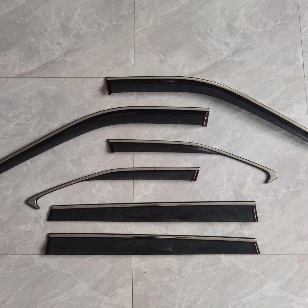 22 Highlander Crown Land Cruiser Car Window Rain Deflector Set, 6-Piece Stainless Steel Trim