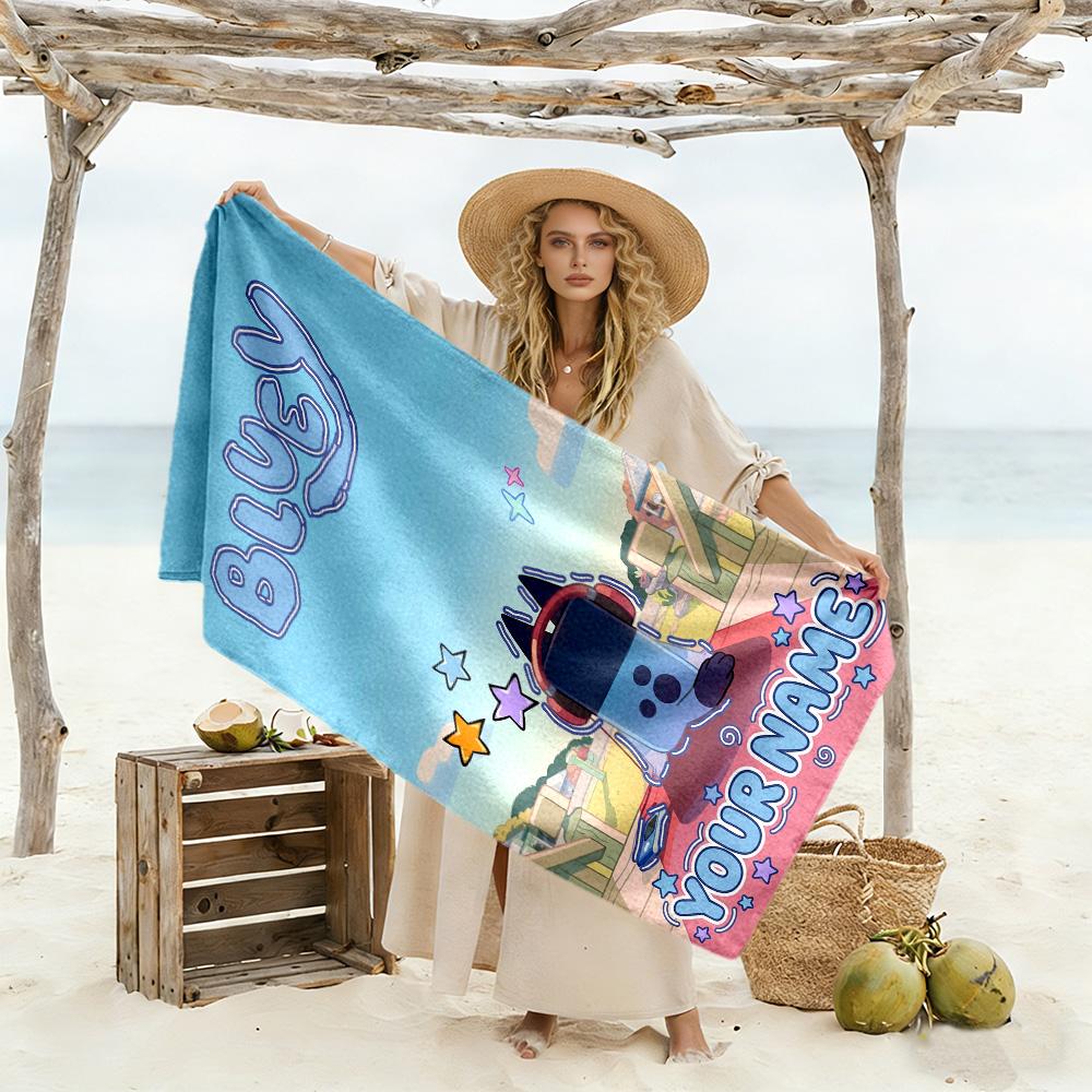 Bluey Customize Your Name Beach Towel Super Soft Microfiber Quickdry Fabric Portable for SwimmingBeachCamping Travel Beach AccessoriesGym