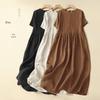 Retro Style Cotton Linen Mid-Length Hollow Dress - Women's Summer Trend