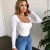 European and American Slim Fit Square Collar Long Sleeve Casual Women's T-Shirt