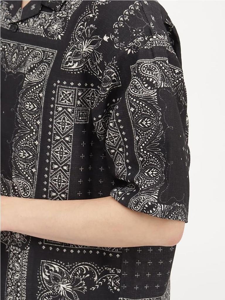 The North Face Short Sleeve Aloha Vented UV New Size M Men's Shirt, Lightweight, Water-Repellent, Anti-Static, Protection, Bandana, Black,