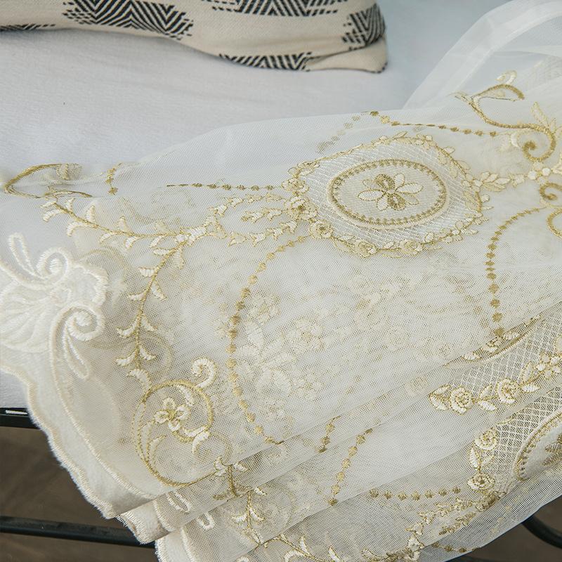 Embroidered Window Screen, Living Room Bedroom Bay Window Matching, White Bottom Screen, High-End Simple Window Screen Curtain