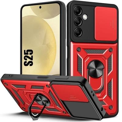 Case for Samsung Galaxy S25 - Rigid Shockproof with Ring Stand and Lens Protection - Red