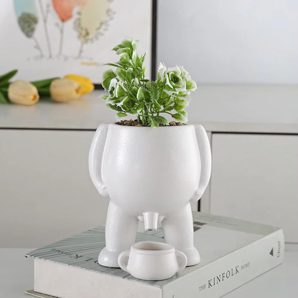 Spoof Ceramic Peeing Potted Plan,Novelty Peeing Planter Pot with Drainage,Desktop Flower Planter Display Pot for Bedroom Patios