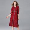 Vestido Cheongsam Étnico de Talla Grande con Cuello en V y Cintura Elástica - Estilo Retro Bohemio para Primavera y Otoño