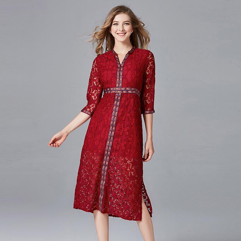Vestido Cheongsam Étnico de Talla Grande con Cuello en V y Cintura Elástica - Estilo Retro Bohemio para Primavera y Otoño