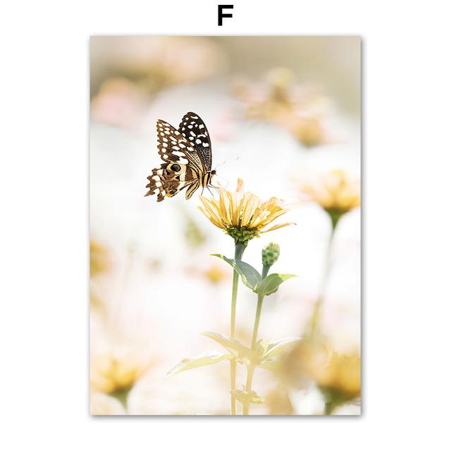 Field Girl Sunflower Tree Poster Flower Butterfly Print Canvas Painting Landscape Wall Art Pictures for Living Room Home Decor