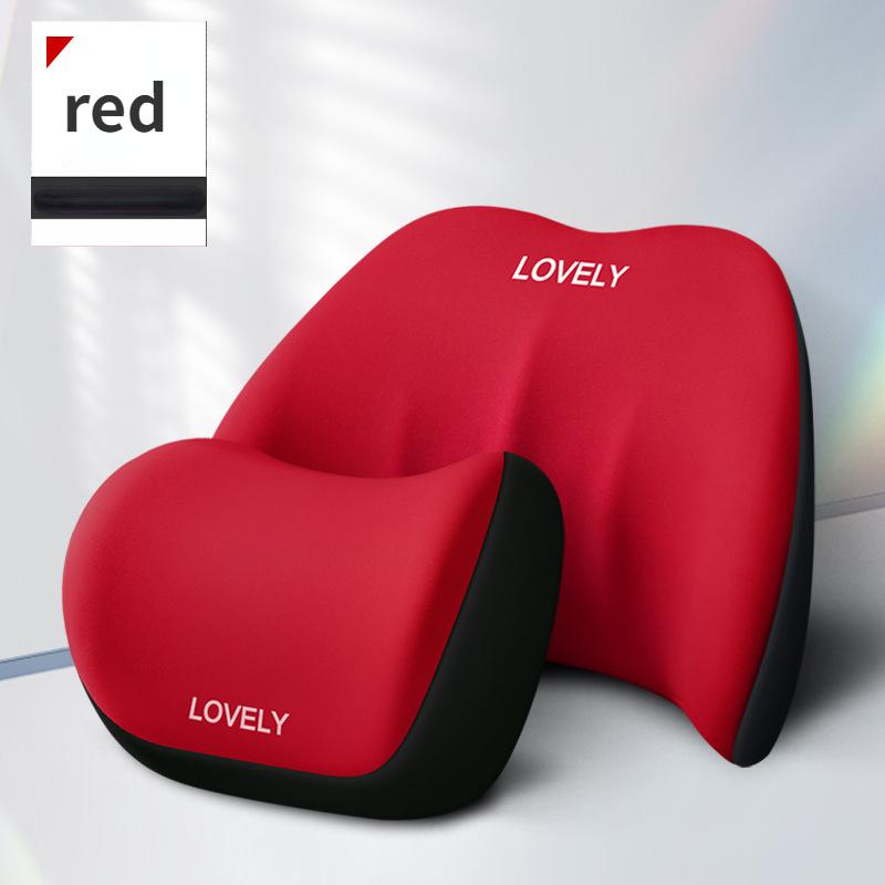 

1 Set Of Car Headrests, Car Pillows, Memory Foam Lumbar Support, Car-mounted Neck Pillows And Lumbar Support For червоний