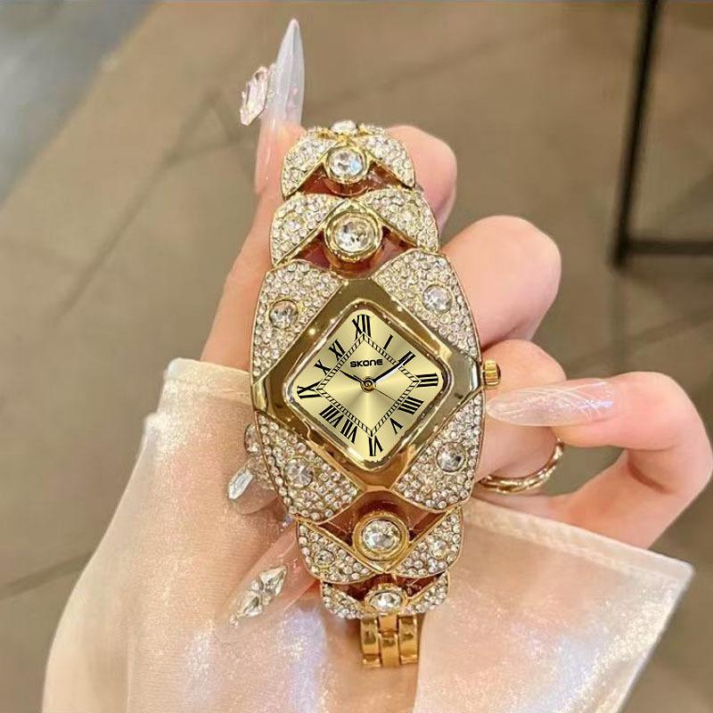 Damenuhren Mode Luxus Quarz Armbanduhr für Dame Diamanten Zifferblatt Wasserdicht Leuchtend Edelstahl Uhr