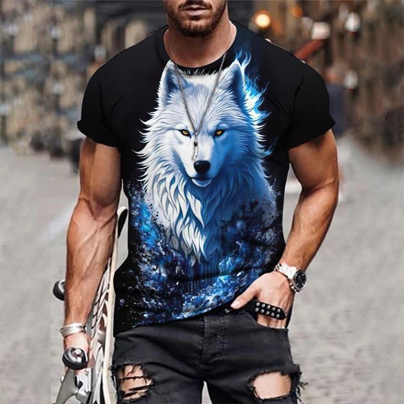 Mens 3D Tiger Print Short Sleeve Crew Neck T-Shirt Breathable Medium Stretch Casual Fashion Tee for OutdoorParty Weekend Wear