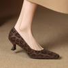 Krazing Pot Cow Skin Summer Autumn Thin Med Heels Party Shoes Women Square Toe Leopard Prints Shallow Pumps
