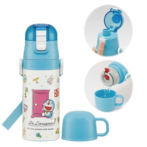 Skater Children's Water Bottle, 2-Way, 420ml (Direct Drinking) or 350ml (Cup Drinking), Sanrio "I'm Doraemon" Design, Small Capacity, Stainless Steel,