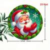 Vintage Santa Claus Teal Round Metal Wall Art Christmas Gift Cookies Holiday Decoration 7.8 Inch Indoor Home Office Party Decor