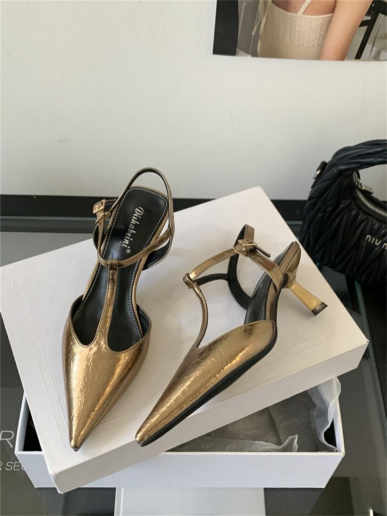 High Heels Thin Heels Bag Head Sandals Women's 2025 Spring and Summer New French Silver Pointed Single Shoes Women