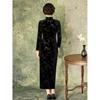 New Chinese-style improved cheongsam women's autumn temperament velvet slim dress long sleeve 1011 new black banquet
