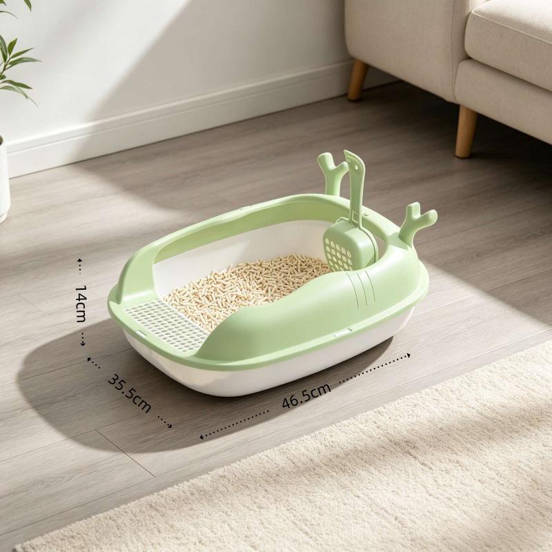 Extra Large Splash-Proof Semi-Enclosed Cat Litter Box for Kittens