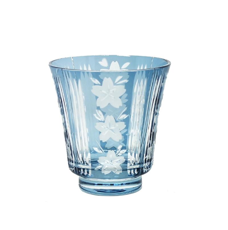 

1 pcs. Japanese Style Wine Glasses Hand Cut Ancient Glass Drinking Glass Cups in Wooden Box | Engraver (Blue)