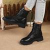Fall/Winter New Women's  Platform British-Style Snow Boots, Casual Leather Lace-Up & Side Zipper Fashion Ankle Boots