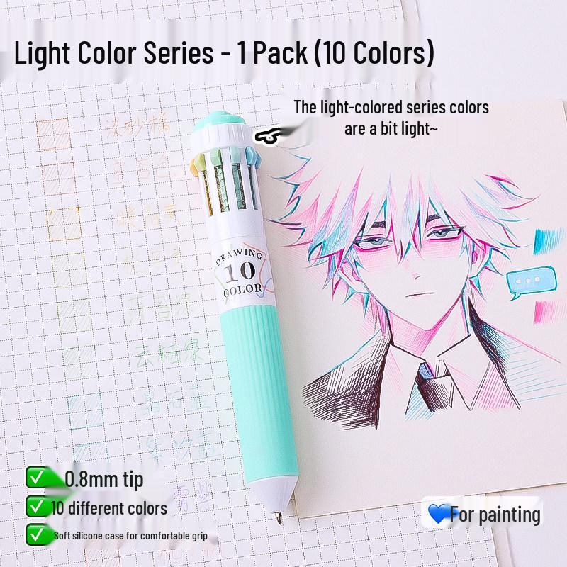 Blue Fruit 10-Color Quick-Dry Ballpoint and Marker Pen Set for Creative Drawing and Painting