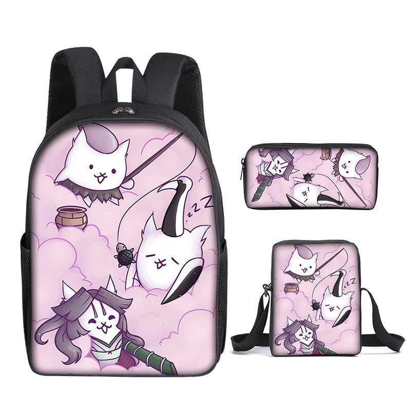 The Battle Cats Rucksack Dreiteiliges Set für Kindergartenkinder, Rucksack mit großem Fassungsvermögen, Umhängetasche, Federmäppchen