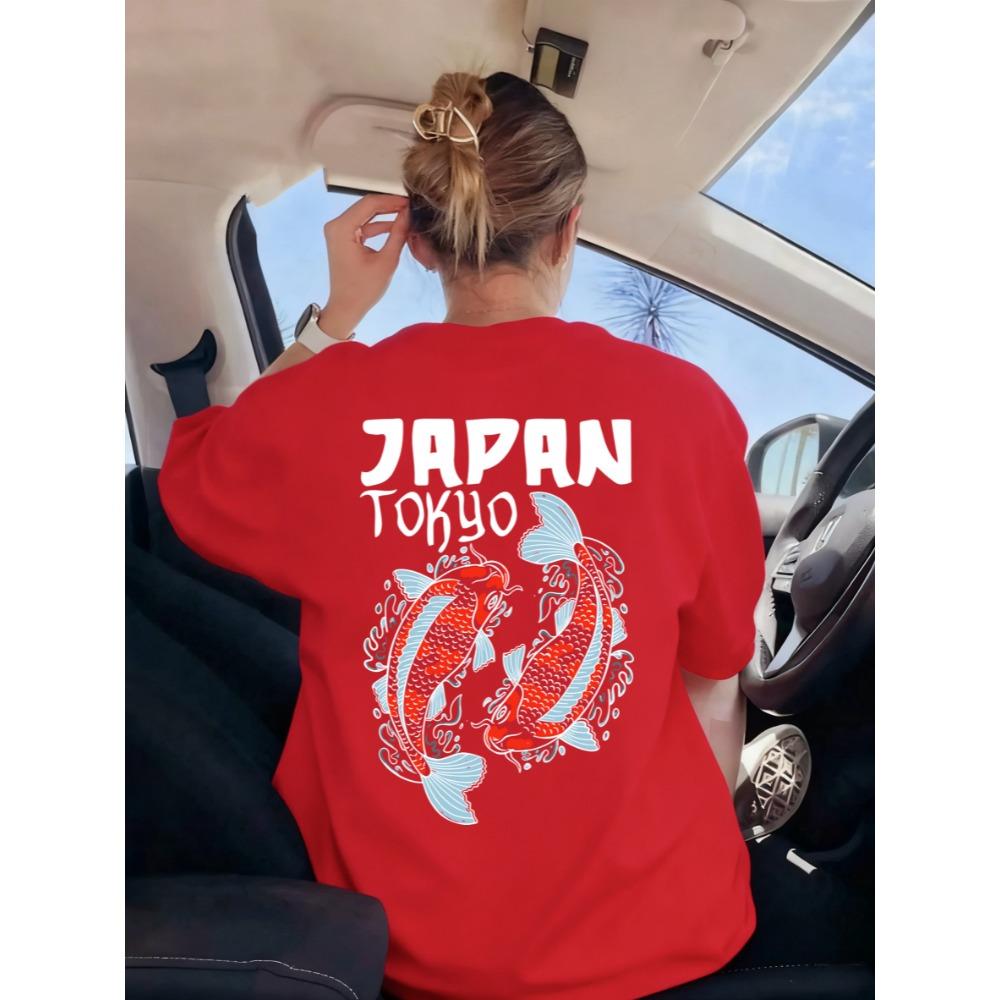 Harajuku Japan Tokyo Koi Print Women T-Shirt Summer Y2K T Shirts Breathable Comfortable Top Woman Short Sleeve
