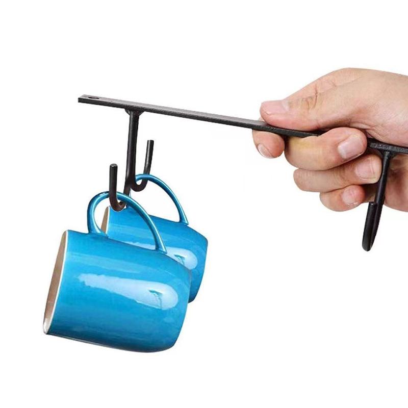 Kitchen Cup Holder Mug Rack Under Cabinet 4 Hooks Under Shelf Display Hanging Drying For Bar Kitchen Utensils Household