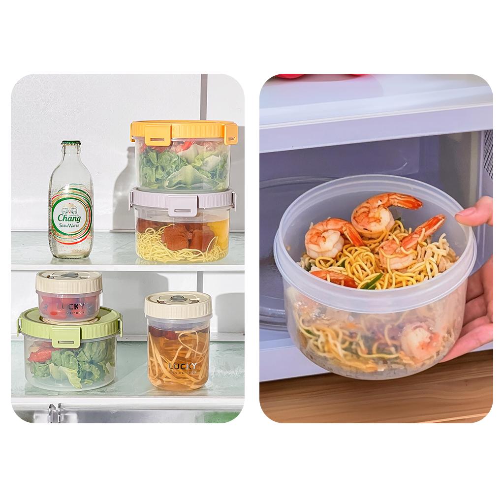 Worthbuy 1100Ml Round Clear Plastic Lunch Box With Handle Microwave Safe Portable Large Capacity Food Container For Students
