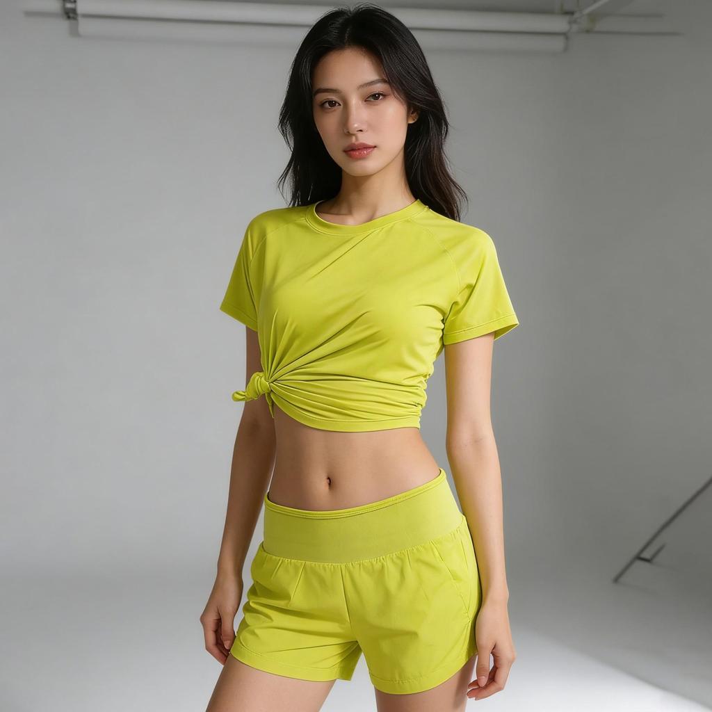 Professionelles Raglan Yoga Set: Sommer Quick-Dry Kurzarm-T-Shirt, Hose und Bare-Feel Sportoberteil