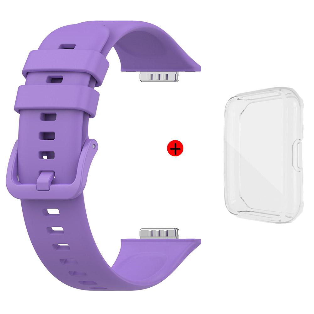 For Huawei Watch Fit 2 Silicone Strap+Case Watchband With Same Color Buckle Wristband and Transparent Watch Shell