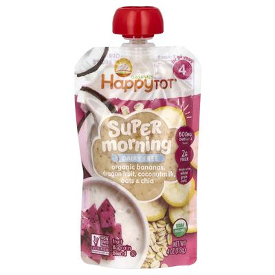 Happy Family Organics Happy Tot, Super Morning, Dairy-Free, Step 4, Organic Banana, Dragon Fruit, Coconut Milk & Oats + Super Chia, 4 Oz (113 G)