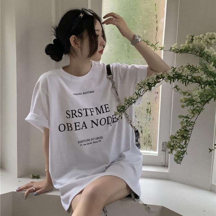

[Quality] Pure cotton back hemming short-sleeved T-shirt women s 2025 summer loose top T-shirt women 3XL