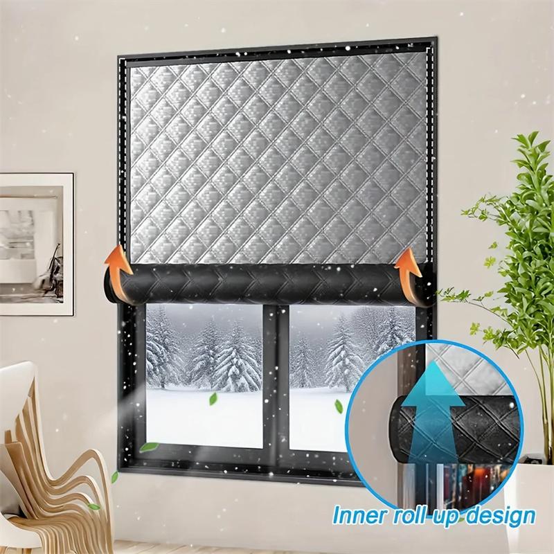 Window Windproof, Warm Curtain, Cold Double Thick Blackout Curtain, Soundproof Cotton Window Easy Install Cold-Blocking Design for Warm Winter Home