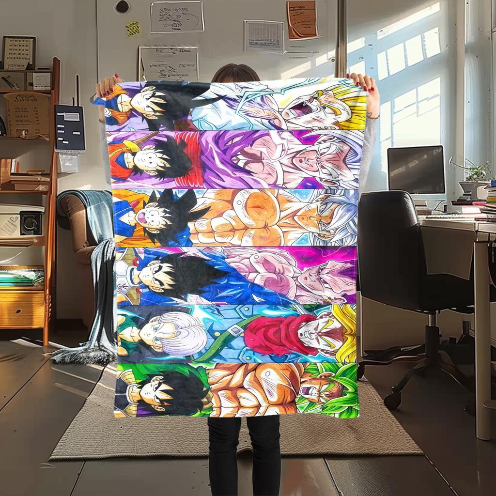 1pz Coperta in Flanella con Stampa Son Goku, Alta Qualità per Tutte le Stagioni, Decorazione per la Casa, Calore e Comfort, Perfetta per Regali di Natale